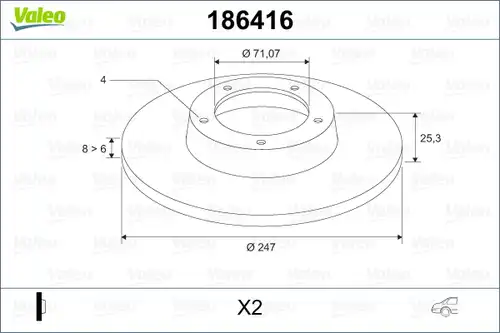 спирачен диск VALEO 186416