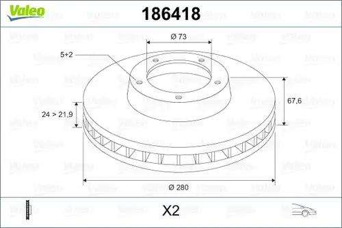 спирачен диск VALEO 186418