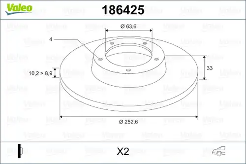 спирачен диск VALEO 186425