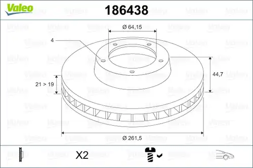 спирачен диск VALEO 186438