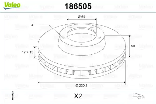 спирачен диск VALEO 186505