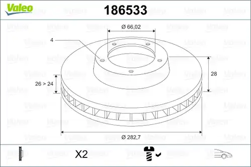 спирачен диск VALEO 186533