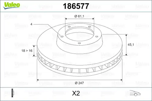 спирачен диск VALEO 186577