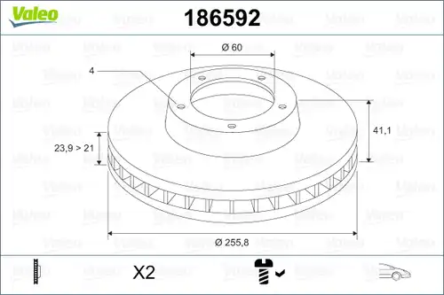 спирачен диск VALEO 186592