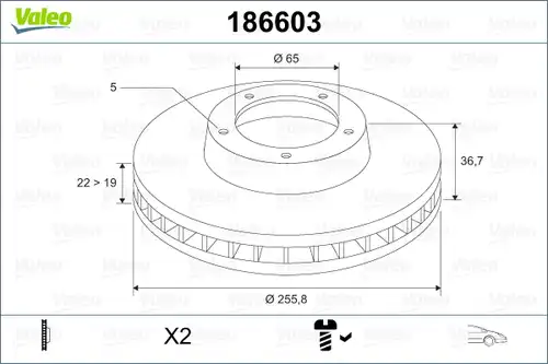 спирачен диск VALEO 186603