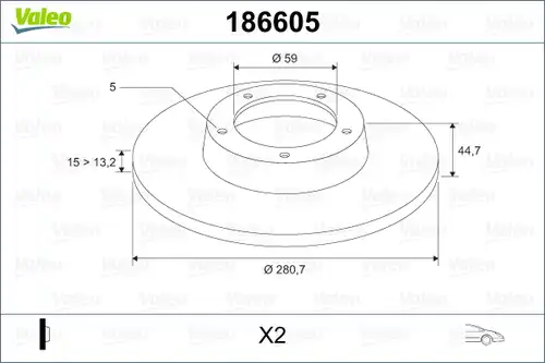 спирачен диск VALEO 186605