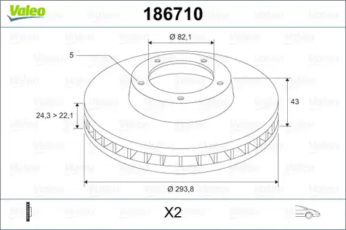 спирачен диск VALEO 186710