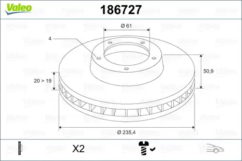 спирачен диск VALEO 186727