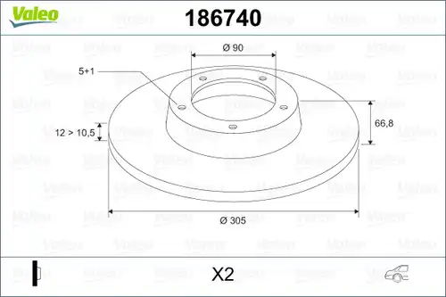 спирачен диск VALEO 186740