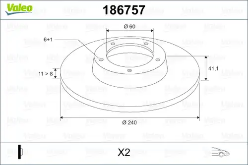 спирачен диск VALEO 186757