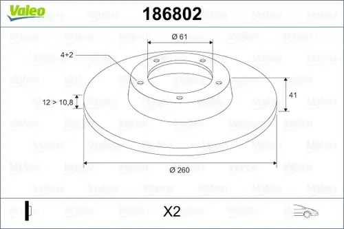 спирачен диск VALEO 186802