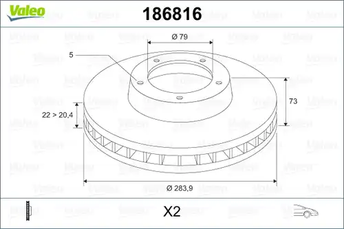 спирачен диск VALEO 186816