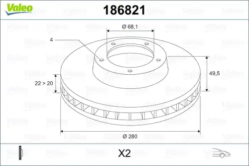 спирачен диск VALEO 186821