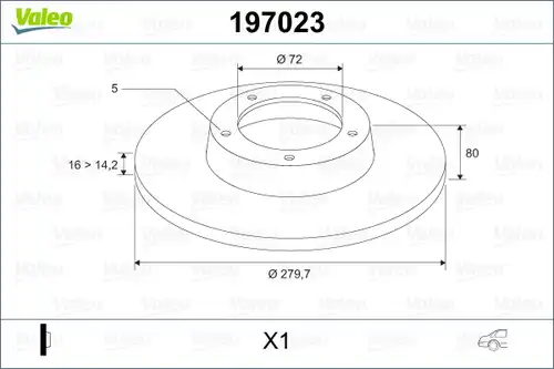 спирачен диск VALEO 197023