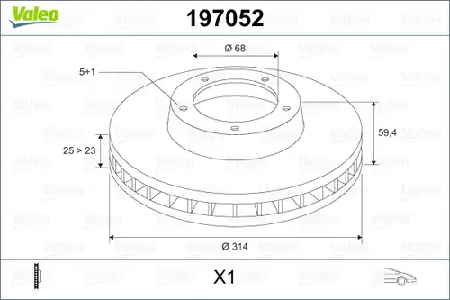 спирачен диск VALEO 197052