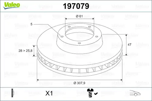 спирачен диск VALEO 197079