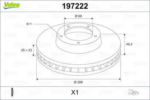 спирачен диск VALEO 197222