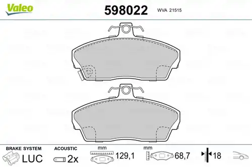 накладки VALEO 598022