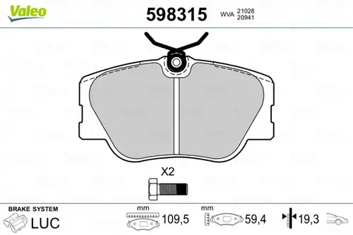 накладки VALEO 598315