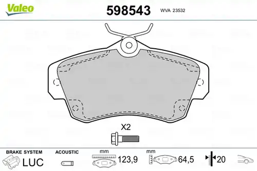 накладки VALEO 598543