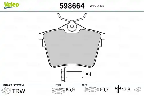 накладки VALEO 598664