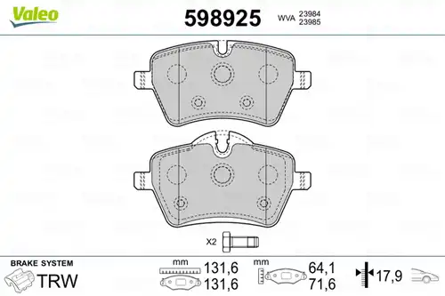 накладки VALEO 598925