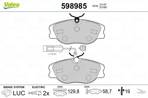 накладки VALEO 598985