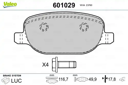 накладки VALEO 601029