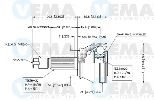 каре комплект, полуоска VEMA 18603