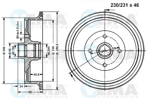 спирачен барабан VEMA 801114