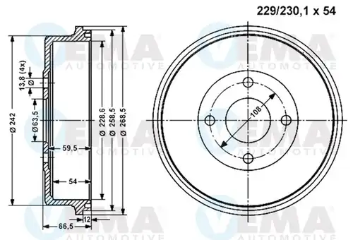 спирачен барабан VEMA 801162