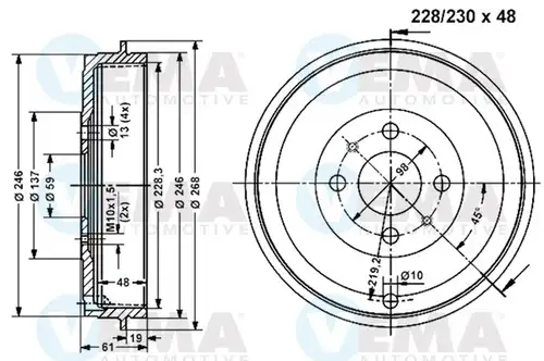 спирачен барабан VEMA 801178