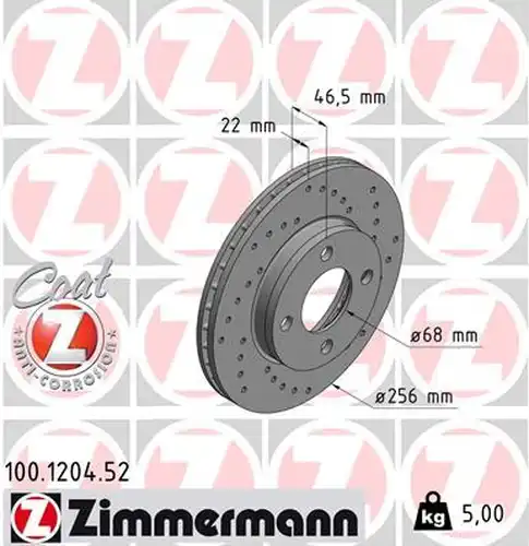 спирачен диск ZIMMERMANN 100.1204.52