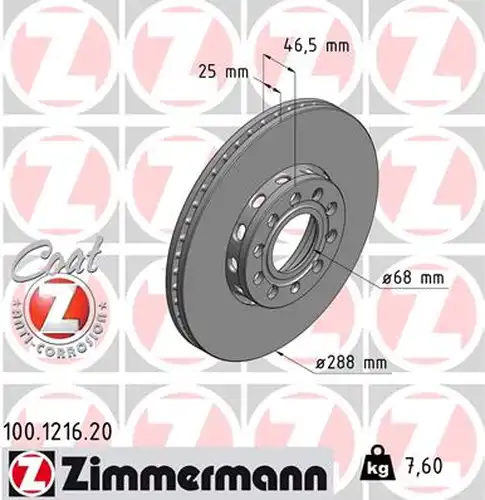 спирачен диск ZIMMERMANN 100.1216.20