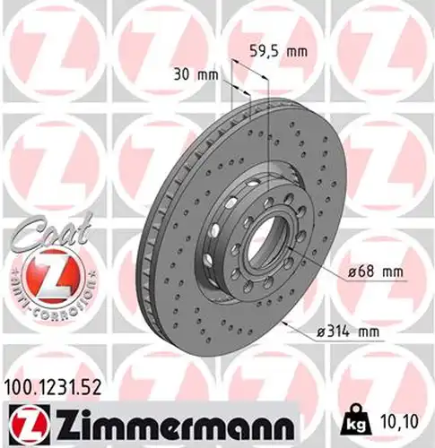 спирачен диск ZIMMERMANN 100.1231.52