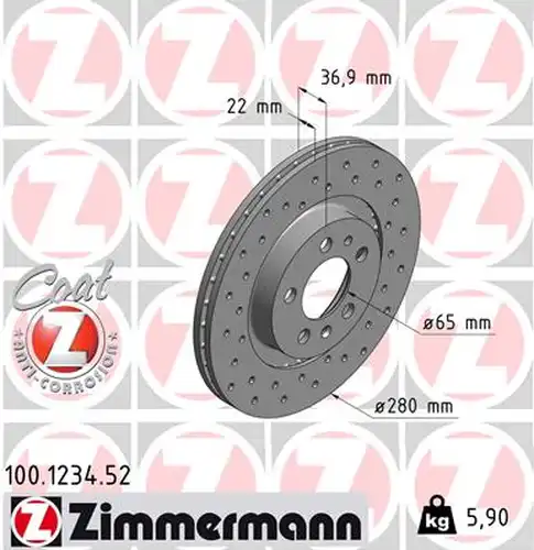 спирачен диск ZIMMERMANN 100.1234.52