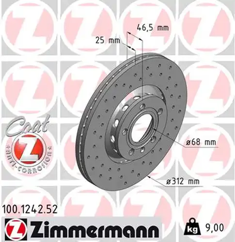 спирачен диск ZIMMERMANN 100.1242.52