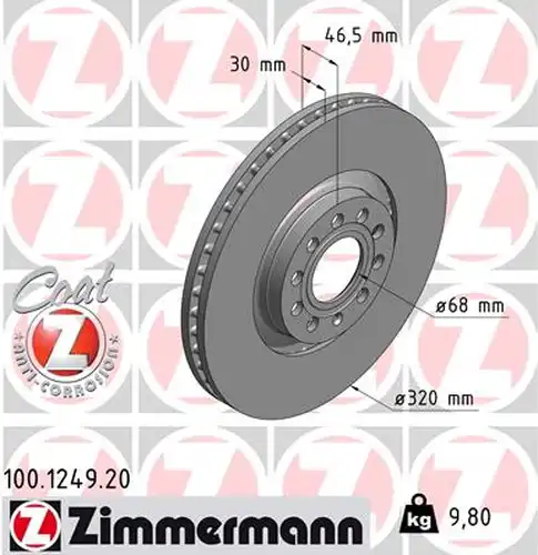 спирачен диск ZIMMERMANN 100.1249.20