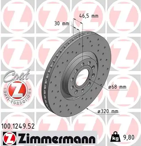 спирачен диск ZIMMERMANN 100.1249.52