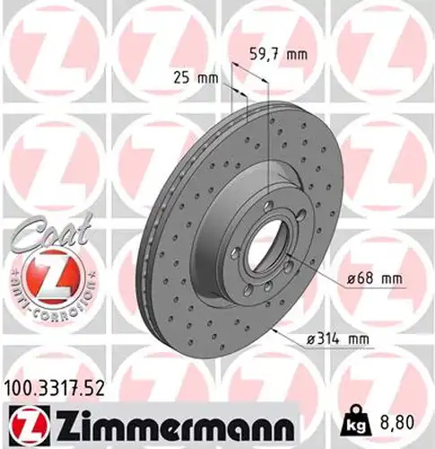 спирачен диск ZIMMERMANN 100.3317.52