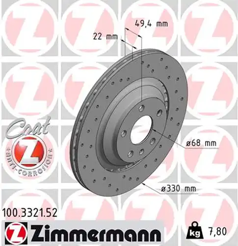 спирачен диск ZIMMERMANN 100.3321.52