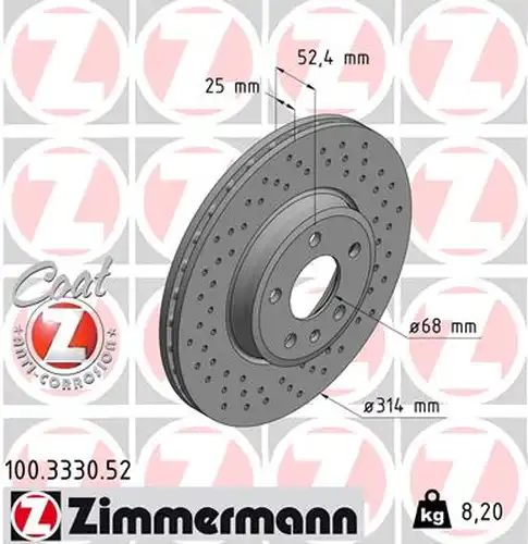 спирачен диск ZIMMERMANN 100.3330.52