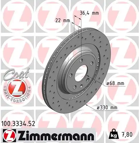 спирачен диск ZIMMERMANN 100.3334.52