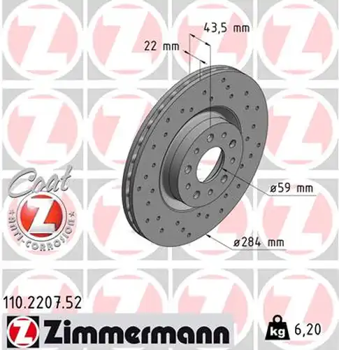 спирачен диск ZIMMERMANN 110.2207.52