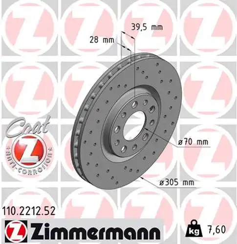 спирачен диск ZIMMERMANN 110.2212.52