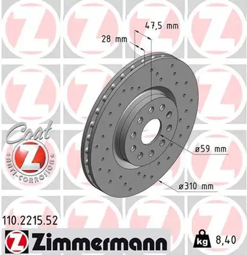 спирачен диск ZIMMERMANN 110.2215.52