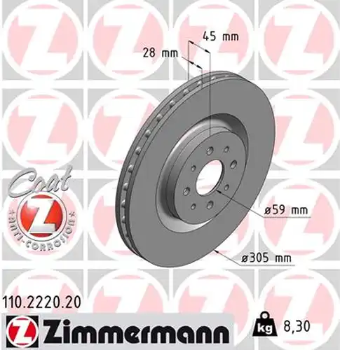 спирачен диск ZIMMERMANN 110.2220.20