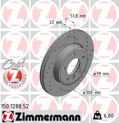 спирачен диск ZIMMERMANN 150.1288.52