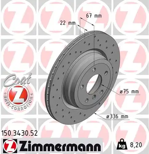 спирачен диск ZIMMERMANN 150.3430.52