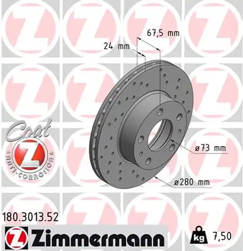 спирачен диск ZIMMERMANN 180.3013.52